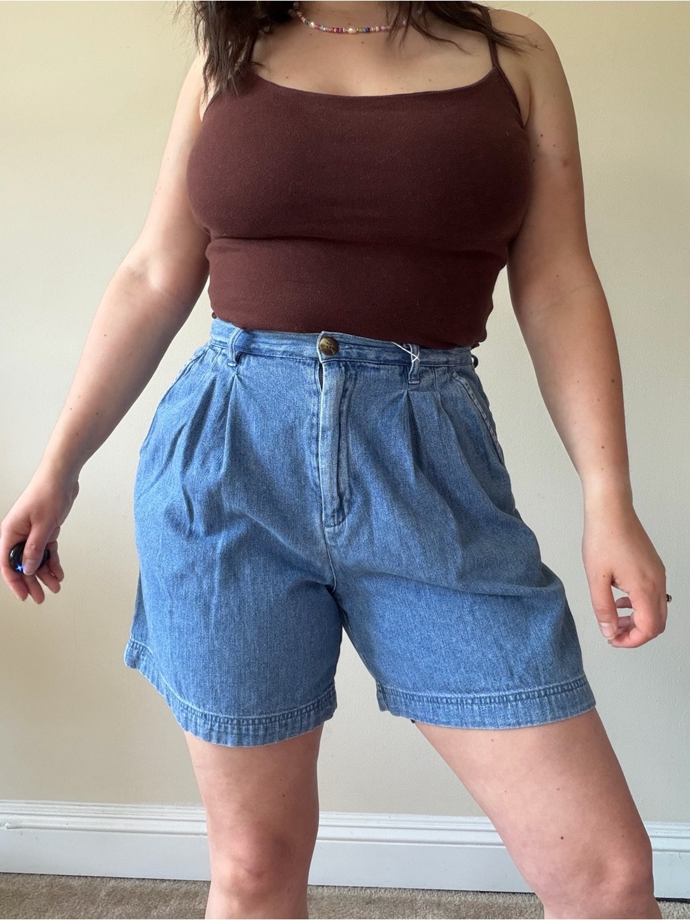 Vintage High-Waist Light Blue Denim Shorts - Casual Pleated Women’s Shorts